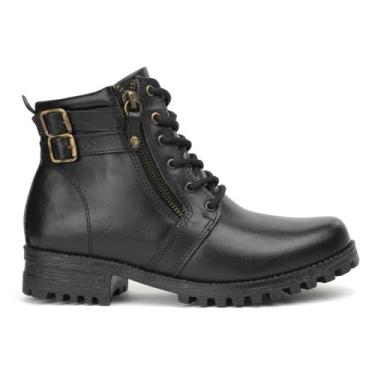 Imagem de Bota Coturno Couro Cadarço Detalhe Fivela Feminina Conforto 9026 FG - 