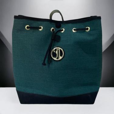 Imagem de Bolsa mochila  linho e couro jj oliver - JJ Oliver  , Verde