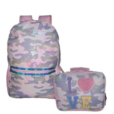 Imagem de Kit Mochila Costas Lancheira Infantil Escolar Luxcel I Love Rosa