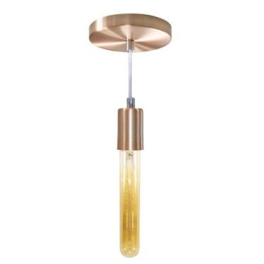 Imagem de Pendente Tubo Cilindro Alumínio Cobre Escovado + Filamento Carbono T30