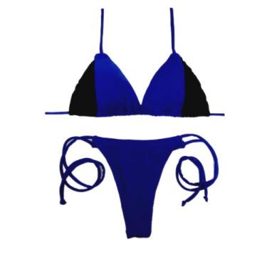 Imagem de Conjunto de biquini cortininha com bojo  - RAYS MODAS, Preto com azul,