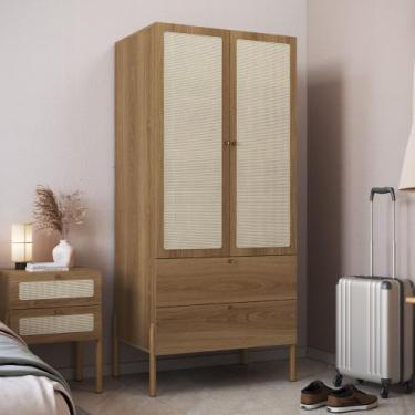 Imagem de Roupeiro oslo 2 portas 2 gavetas palinha hanover ou nero base madeira 