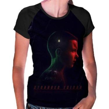 Imagem de Camiseta Raglan Baby Look Stranger Things Ref:231 - smoke, Preto, M