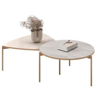 Imagem de Mesa de Centro Para Sala Pés Metálicos Zira e Nala Quartzo/Off - Mpoze