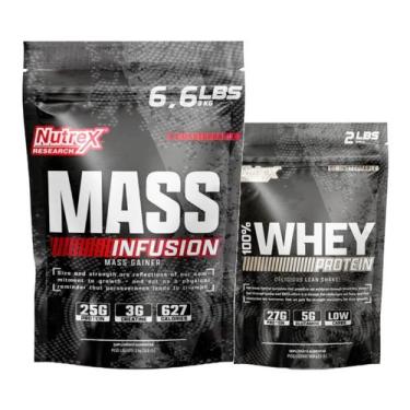 Imagem de Kit Mass Infusion 3kg + 100% Whey Refil 900g Nutrex Research, Chocolat
