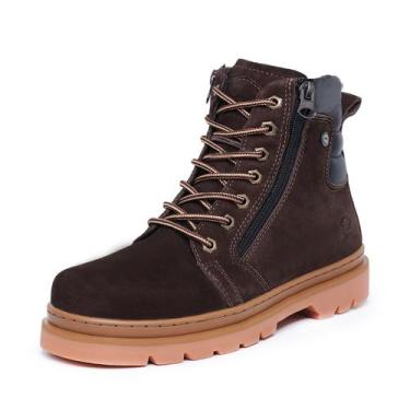 Imagem de Bota Coturno Masculino Trilha Couro Cano Alto Ziper Lateral 9001 Marro