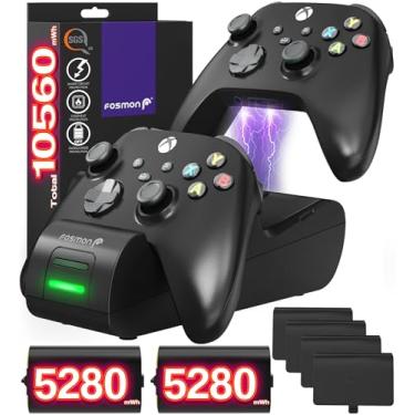 Imagem de Fosmon Dual 2 MAX Charger with 2x 2200mAh Rechargeable Battery Pack Compatible with Xbox Series X/S(2020), Xbox One/One X/One S Elite Controllers, High Speed Charging Docking Station Kit - Black