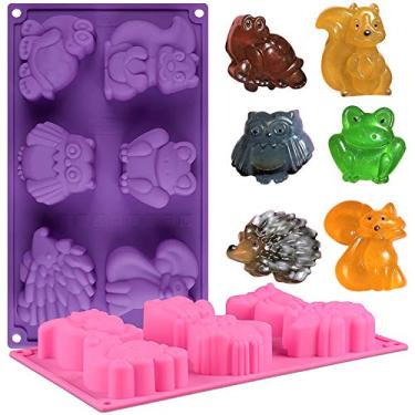 Imagem de MoldFun 2 peças forma de bolo de animais safári floresta floresta animal molde de silicone selvagem zoológico sapo raposa tartaruga ouriço coruja esquilo chocolate doce gelatina sabão giz de cera