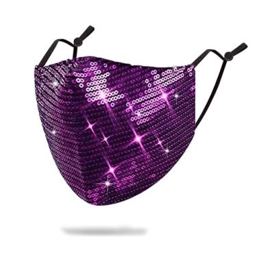 Imagem de Máscara de boca de lantejoulas brilhantes designer de moda capa facial de algodão com glitter com alças ajustáveis para orelha reutilizável baile de máscaras festa boate rave festival lantejoulas