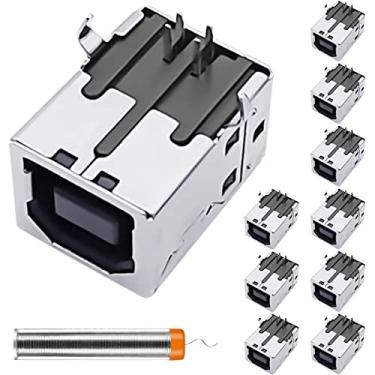 Imagem de DAOKAI Conector de porta fêmea USB 2.0 tipo B - ângulo de 90 graus, soquete de conector DIP PCB de ângulo reto de 4 pinos, adaptador de substituição de reparo - pacote com 10, com caneta de fio de