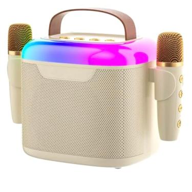 Imagem de Genérico Caixa de Som Portátil com Luzes LED, 2 Microfones Sem Fio, Bluetooth, Entrada USB/Auxiliar. Karaoke Machine