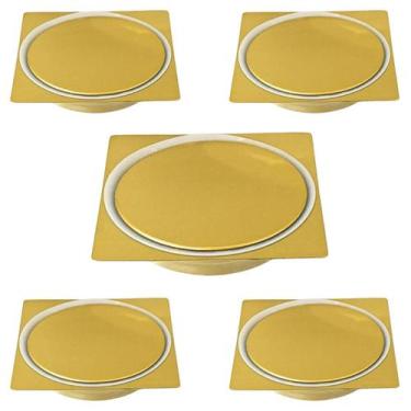 Imagem de Kit 05 Ralo Click Banheiro Inox Quadrado 10x10 Dourado - Montelar Acab