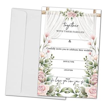 Imagem de ZEDEV Cartões de convite de casamento florais - cartolina de convite para recepções de festas de casamento - 25 cartões e 25 envelopes (juntos-015)