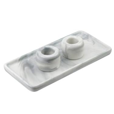 Imagem de Mewutal Suporte de escova de dentes pequeno com bandeja de copo de enxaguante bucal mini suporte de escova de dentes de cerâmica para casal suporte de escova de dentes retangular bandeja para banheiro