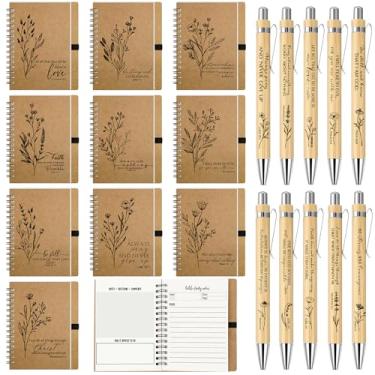 Imagem de Resurhang Caderno espiral, versículo bíblico, 100 peças, com canetas cristãs de bambu, bloco de notas religioso, diário inspirador, presentes cristãos para o dia das mães, enfermeiras, professoras