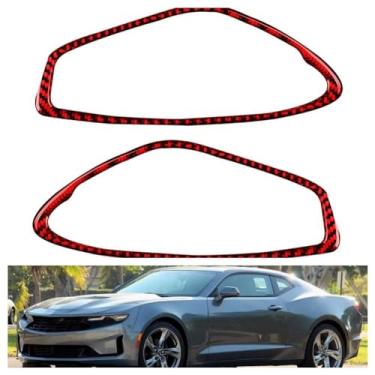 Imagem de IKUESM Compatível com Chevrolet Camaro 2017-2022 Acessórios de carro em fibra de carbono interior maçaneta de porta automática adesivo decorativo moldura de cobertura(Red carbon fiber)