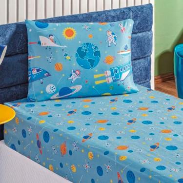 Imagem de Jogo de Cama lençol INFANTIL SOLTEIRO 2 pç estampado (Astronauta)