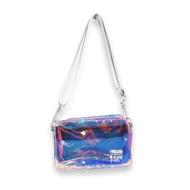 Imagem de Bolsa transversal transparente com 2 zíperes - bolsa de perna divertida de carnaval com bolso interno - pochete rave para mulheres e homens - bolsa com suporte para telefone, Iridescente