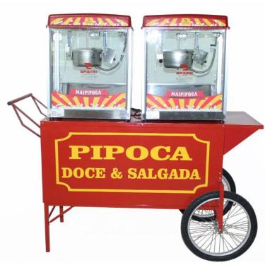 Imagem de Carrinho de pipoca retrô com 2 maquinas pipoqueiras elétrica juntas - Mod 4285