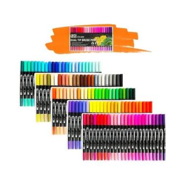 Imagem de Conjunto de 120 Canetas Aquarela Ponta Dupla - Ideal para Desenho e Pi