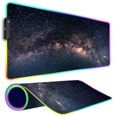 Imagem de Armanza Mouse pad para jogos RGB, grande mousepad com luz LED, teclado acessórios de jogos para mesa, base de borracha antiderrapante, tapete de mouse grande para jogadores, 80 x 29 cm, Galaxy