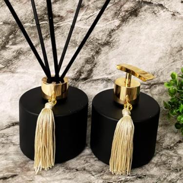 Imagem de Kit Lavabo Aromatizador E Porta Sabonete Líquido - Dispenser Organizador Banheiro - Jogo Para Banheiro - Preto (Dourado)