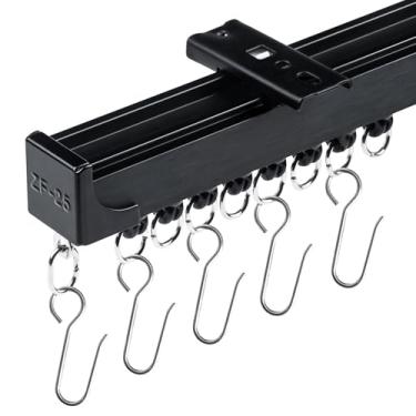 Imagem de MLOQI Trilhos de cortina montados na parede com tiras à prova de som, trilho de teto preto para cortinas de 3 metros