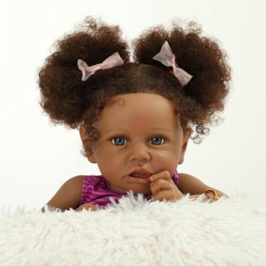 Imagem de Boneca Reborn Baby Doll Kdudgso Realistic Black 55cm com kit de alimentação