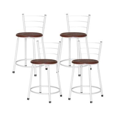 Imagem de Jogo 4 Banqueta Baixa Ratan Branca Retro - Lamar Design, Marrom