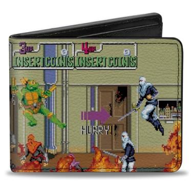 Imagem de Nickelodeon Carteira, Bifold, Tartarugas Ninja, 8 bits, cena de batalha de vídeo, couro vegano, Preto, 4.0" x 3.5", Casual