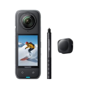 Imagem de Kit de snowboard para câmera de ação Insta360 X4, visão de 360°, à prova d'água, resolução 8K, vídeo de grande-angular 4K, bastão de selfie invisível, protetores de lente removíveis, autonomia de 135