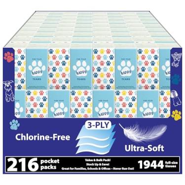 Imagem de Funwares Pacotes de lenços de viagem faciais brancos, não alvejantes, sem cloro, 216 pacotes, lenços 1944, folhas de 3 camadas, lenços de bolso compactos para carro, bolsa, escola, trabalho, pacotes