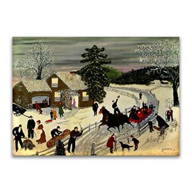 Imagem de Pinturas a óleo Grandma Moses Anna Mary Robertson. Reprodução impressa em tela. Arte famosa (Joy Ride), pôster e impressões de paisagem. Imagens de arte de parede em tela 40 x 55 cm (16 x 22