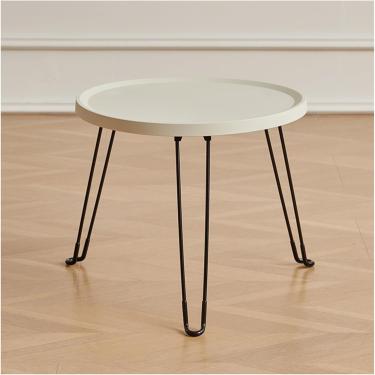 Imagem de Mesa lateral baixa pequena, mesa final de sofá moderno, mesa redonda de plástico, mesa de centro para quarto, sala de estar, 3 pernas de metal, branca, 46x39cm