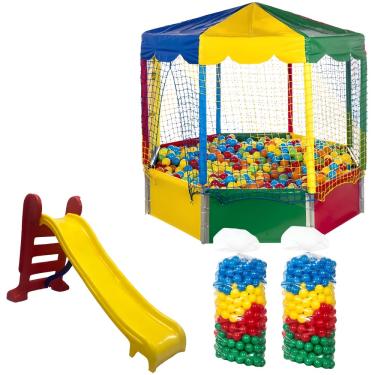 Imagem de Kit Piscina de Bolinhas 2,00m Oitavada c/ 1000 Bolinhas Escorregador Médio