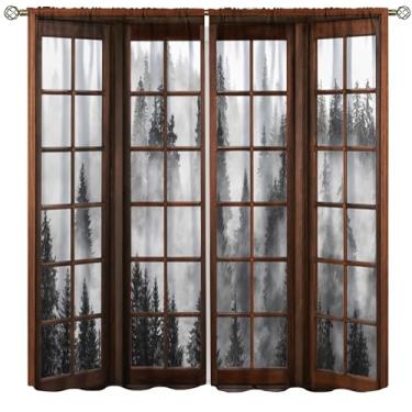 Imagem de Cortina de paisagem misteriosa e pacífica, cinza, pinheiros, neblina, floresta enevoada, decoração rústica, cortinas blackout para quarto, sala de estar, 107 cm L x 114 cm C, estilo 6