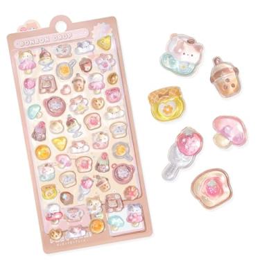 Imagem de BYETOCE Adesivos de desenho animado grosso fofo animal 3D marrom hamster e sobremesas, adesivos macios reutilizáveis e difusos para scrapbooks, agendas, cadernos, capa de telefone faça você mesmo