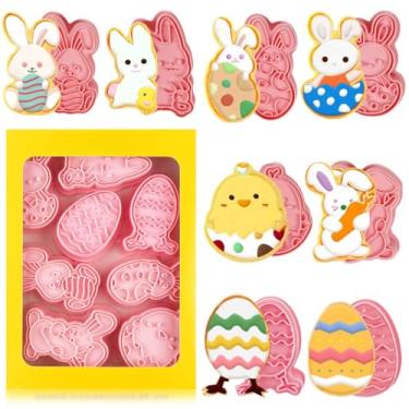 Imagem de Cerlaza Cortadores de biscoito de Páscoa, 8 estilos de cortadores de biscoito para fondant de biscoito de férias decorações de festa de Páscoa lembrancinhas, ovos de Páscoa molde de cortador de biscoito em relevo para ferramentas de cozinha