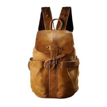 Imagem de Mochila vintage de couro genuíno para homens, mochila de grande capacidade multifuncional retrô de 15 polegadas para laptop bolsa de couro de vaca(Light Brown)