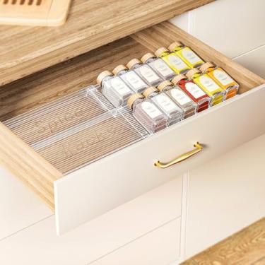Imagem de Pantasia Organizador de gaveta de especiarias de 2 camadas, pacote com 2, suporte de especiarias de acrílico para gaveta, organizador de temperos transparente expansível de 28 a 56 cm para organização