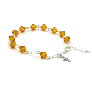 Imagem de Pulseira pequena de rosário católico de cristal ou vidro austríaco para primeira comunhão/eucaristia ou reconciliação/confissão. Um presente significativo e bonito para ocasiões especiais., One Size,