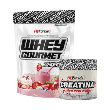 Imagem de Kit Whey Protein Gourmet Refil 907g + Creatina Power Explosion 300g - FN Forbis Nutrition (Milkshake de Morango)