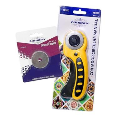 Imagem de Cortador Circular Amarelo 45mm Manual Tecido Papel + Brinde Lamina Extra Tecido Papel Tecido