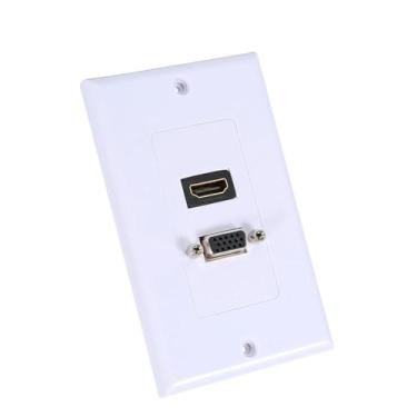 Imagem de Placa de parede VGA de 1 porta QANYEGN, placa de conector facial de tomada de vídeo de tomada de parede, componente de conector de soquete de vídeo para casa ou empresa