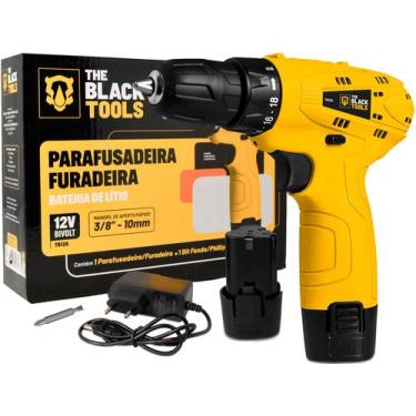 Imagem de Parafusadeira Furadeira Sem Fio Bateria 12v Bivolt - The Black Tools, 