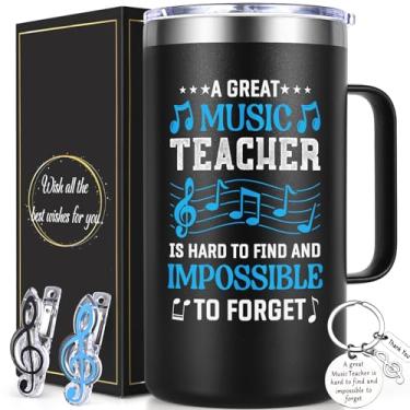 Imagem de Lifecapido Presentes para professores de música, caneca de café de 590 ml com chaveiro clipe de nota musical, presente de agradecimento de professor de música de aniversário, Natal, para homens, preto