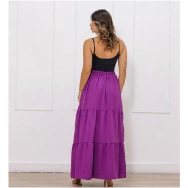 Imagem de Saia Longa forrada com elástico na cintura Três Marias - Marizol, Roxo