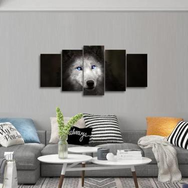 Imagem de Quadro Mosaico Lobo Branco Olhos Azuis Para Quarto Sala - Wall Frame
