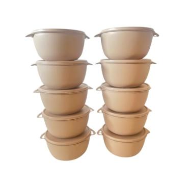 Imagem de Kit 10 Potes Plástico BOWL Marmita Vasilha Tapoer(BEGE 1 LITRO)