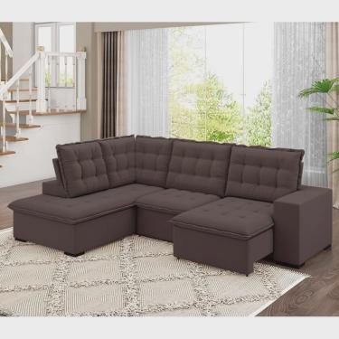 Imagem de Sofá de Canto Retrátil Reclinável 8 Lugares Veludo Belluno Arte Cúbica Estofados